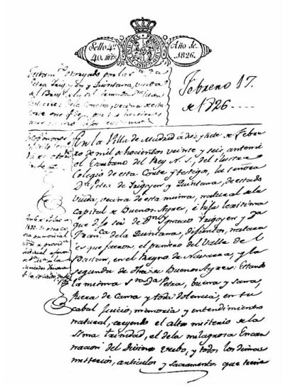 Facsímil del testamento de Petra Irigoyen